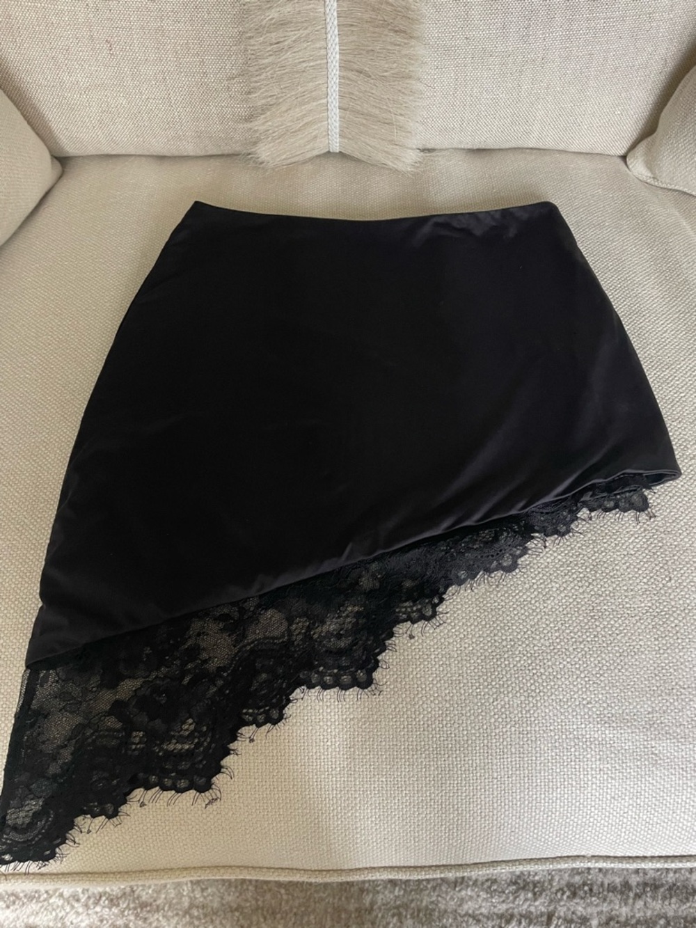 Dolce & Gabbana Black Asymmetric Lace-Trim Mini Skirt